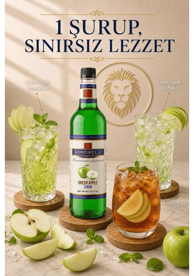 Simonelli Yeşil Elma Kahve Şurubu 700 ML İçecek ve Kokteyl Şurubu + Pompa