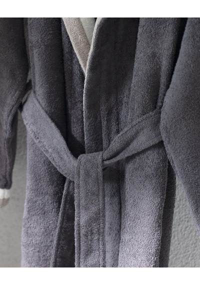 Madame Coco Raina Pamuklu Kadın Bornoz - Gri - Lüks Koleksiyon Gri L - XL