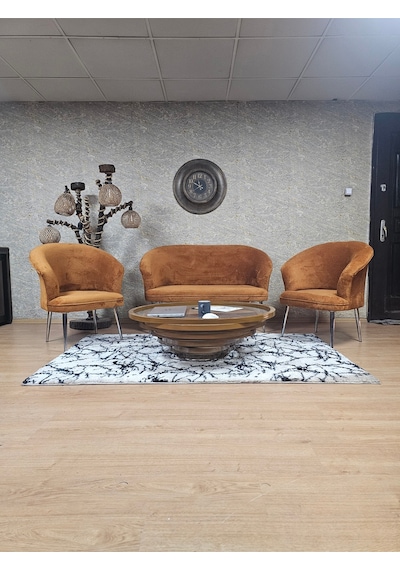 Zafir Takım Krom Kaplama Sivriltme Ayak Çay Seti Koltuk - Berjer , Balkon, Salon, Ofis Kiremit