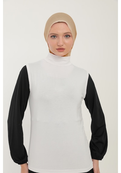 Sonbaharmoda Kadın Sıfır Kollu Yarım Balıkçı Yakalı Penye Likralı Body - Beyaz Beyaz