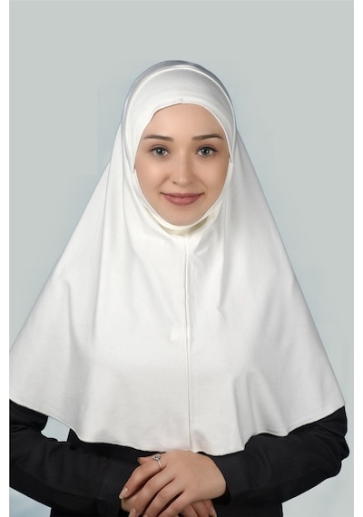 Altobeh Hazır Türban Peçeli Pratik Eşarp Tesettür Nikaplı Hijab - Namaz Örtüsü Sufle (XL) - Ekru