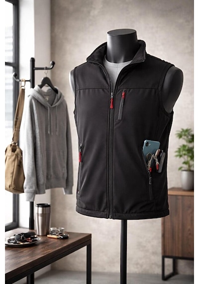 Vatan Tekstil Dik Yaka Slim Fit 3 Cepli Softshell Erkek Yelek Su İtici Kumaş Siyah Vatan Tekstil Dik Yaka Slim Fit 3 Cepli Softshell Erkek Yelek Su İtici Kumaş Siyah
