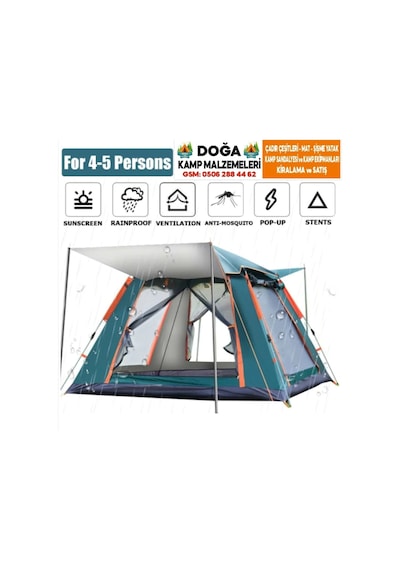 Free Camp Otomatik Kurulum Tenteli 4- 5 Kişilik Çadır Koyu Yeşil