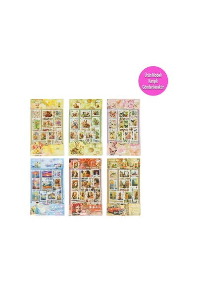 Vintage Pul Tasarımlı Estetik Sticker Çıkartma Seti - Defter, Ajanda Ve Günlük Süsleme Stickerı Karışık Model Çok Renkli