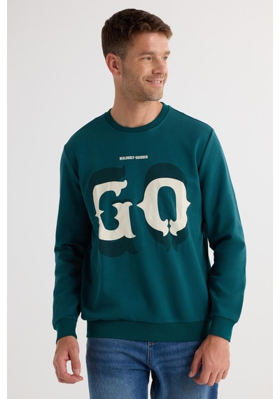 Tudors Erkek Relax Fit Rahat Kesim Pamuklu Lastikli Kol Bisiklet Yaka Baskılı Yeşil Sweatshirt-37307 Yeşil Tudors Erkek Relax Fit Rahat Kesim Pamuklu Lastikli Kol Bisiklet Yaka Baskılı Yeşil Sweatshirt-37307 Yeşil