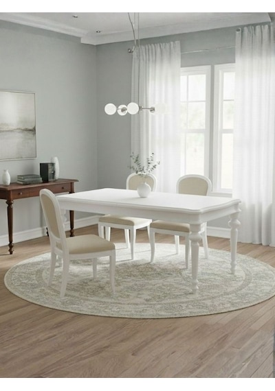 Ariston Antik Ahşap Açılır Mutfak Masası 140cm Beyaz