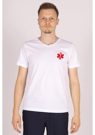 Beyaz Paramedik V Yaka Tişört Unisex