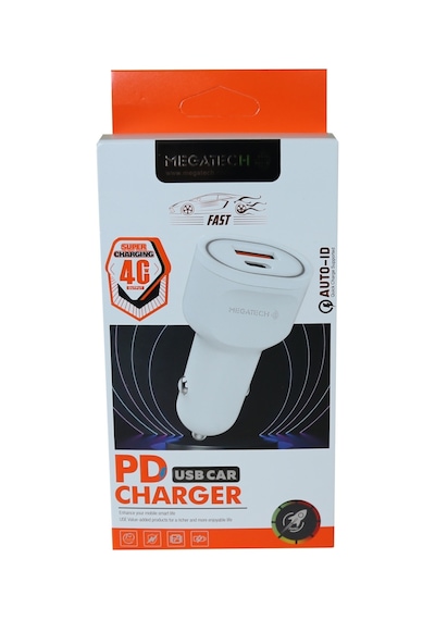 Megatech T05-M40 Beyaz  40W PD-USB Araç Çakmaklık Şarj Başlığı Hızlı Şarj