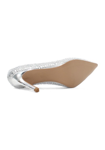 Kadın Lame Parlak İnce Topuklu Stiletto Gümüş