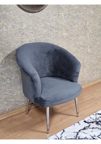 Zafir Tekli Teddy Krom Kaplama Sivriltme Ayak Çay Seti Koltuk Tekli Berjer , Balkon, Salon, Ofis Füme
