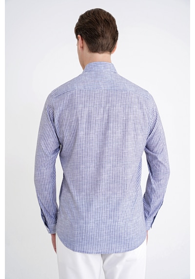 Slim Fit Klapa Yaka Esnek Pamuklu Gri Çizgili Gömlek G 1599