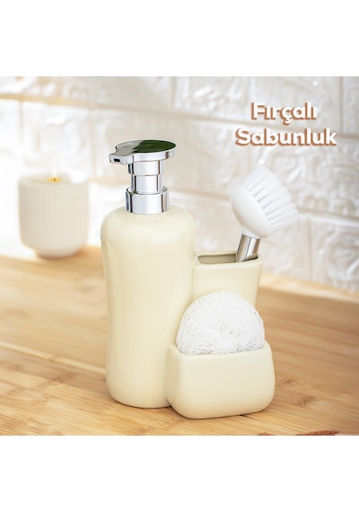 Porsima 277745 Sıvı Sabunluk Fırçalı Süngerlikli Sabunluk Krem