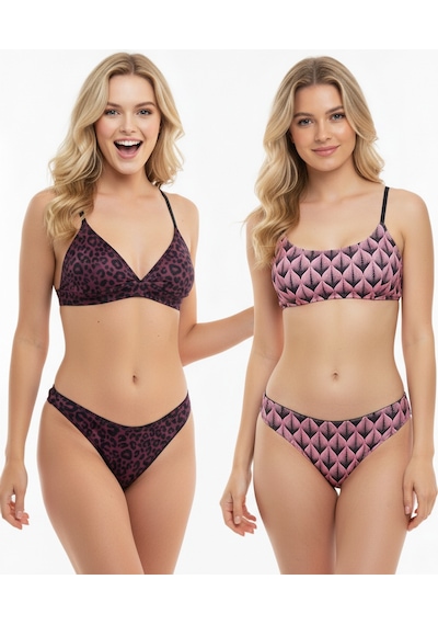 Bonbon Kadın Balensiz Desteksiz Scoop Bralet Sütyen Ve Slip Külot 2'li Takım Bb2287 Leopar