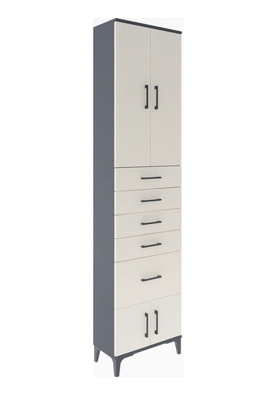 Arges Dolap 3 Raflı 5 Çekmeceli 4 Kapaklı 60x30x243 Antrasit-aytaşı Antrasit