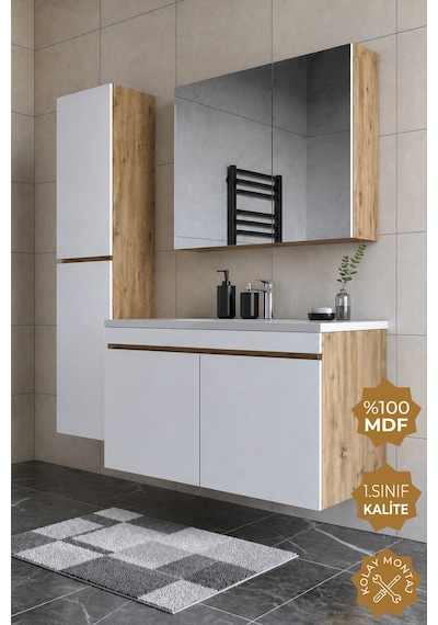 Teta Home Tokyo 100 Cm Mdf Banyo Dolabı Seti + Boy Dolabı Atlantik Çam - Beyaz Teta Home Tokyo 100 Cm Mdf Banyo Dolabı Seti + Boy Dolabı Atlantik Çam - Beyaz