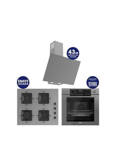 Ferre Steamart-Fryart-Silentart Serisi Gri Set QEP64CPR+SS208+D079-SA Emaye Izgara