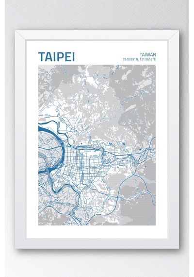 Taipei Tayvan Taiwan Haritası Çerçeveli Tablo Lüks Salon Ofis Duvar Dekorasyonu Hediyelik Tablo Beyaz