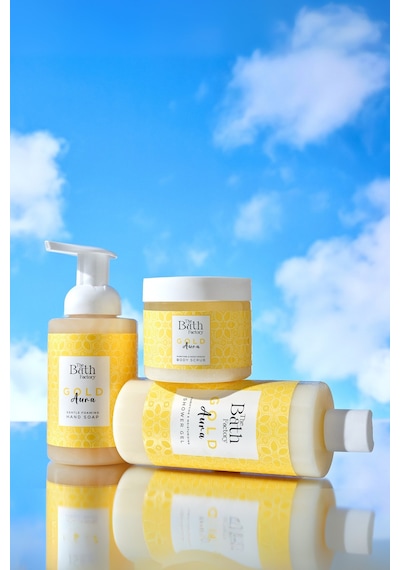 The Bath Factory Gold Aura Vücut Peeling + Gold Aura Duş Jeli + Gold Aura Köpük Sabun﻿﻿