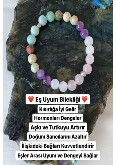 Doğal Taş Eş Uyum Bilekliği ( Pembe Kuvars - Ay Taşı - Ametist - Varisit - Unakit - Amazonit ) Çok Renkli