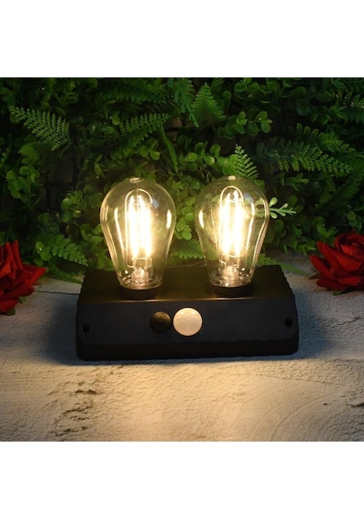 Sensörlü Solar İkili Led Ampul Lamba - Çift Başlıklı - Güneş Enerjili Aydınlatma Sarı