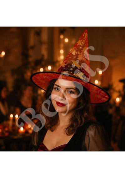 Beysüs Halloween Cadılar Bayramı Cadı Şapkası Kırmızı Gold Şeffaf Tüllü Tüm Yaşlar
