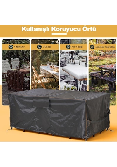 Haegs Su Geçirmez Dış Mekan Masa Ve Sandalye Koruma Kılıfı Bahçe Mobilyası Örtüsü 150 x 90 x 74 CM Siyah