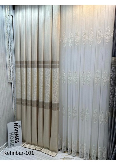 Nivemeshome Kehribar Ft614162 Krem V-101 1/3 Sık Pileli Fon Perde Apm Krem