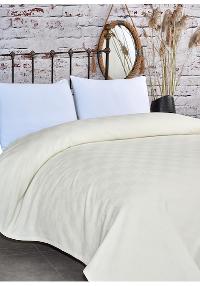 Komfort Home Çift Kişilik Dama Desen %100 Pamuk Pike / Krem
