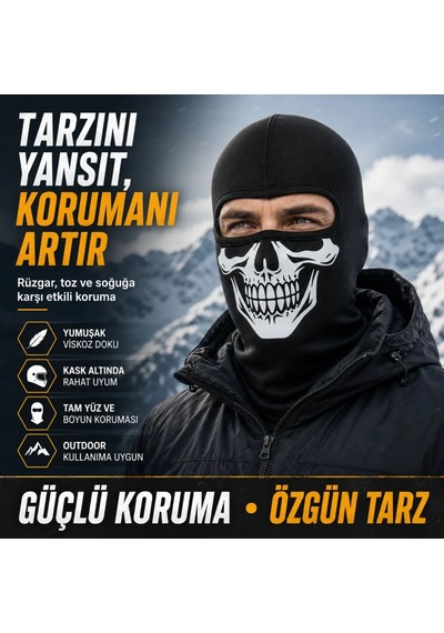 Womanandkids Wak Unisex Kuru Kafa Baskılı Balaklava 1 Adet Tek Beden Viskoz Kask İçi Motosiklet Maskesi Siyah
