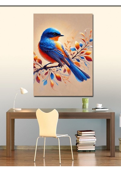 Kanvas Tablo Mavi Kuş Ve Çiçek Dalı 50cmx70cm