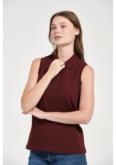 Kadın Regular Fit Kolsuz Polo Koyu Bordo