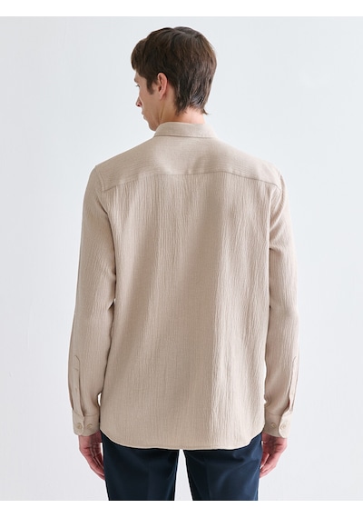 Lcwaıkıkı Classic Bej Regular Fit Uzun Kollu Armürlü Erkek Gömlek