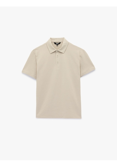 Koton Regular Fit Kısa Kollu Dokulu Pamuklu Polo Yaka Tişört Bej 6sam10078mk Ekru
