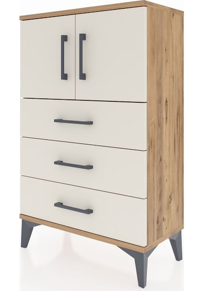 Arges Komodin Tek Raflı 3 Çekmeceli 2 Kapaklı 60x30x96 Çam-ay... Çam