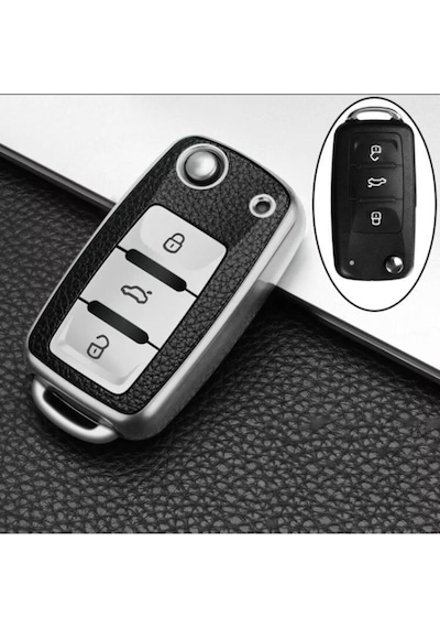 Leon Ibiza Polo Golf Passat Jetta Scirocco Tiguan Lüks Anahtar Koruma Kabı Kılıfı Gümüş Renk