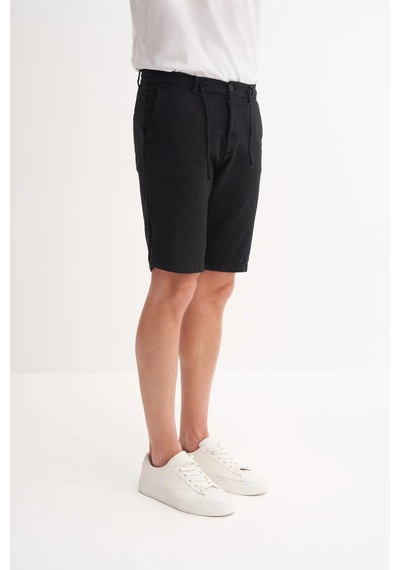 Cazador Slim Fit Dar Paça Keten Bermuda Şort 6108 Siyah