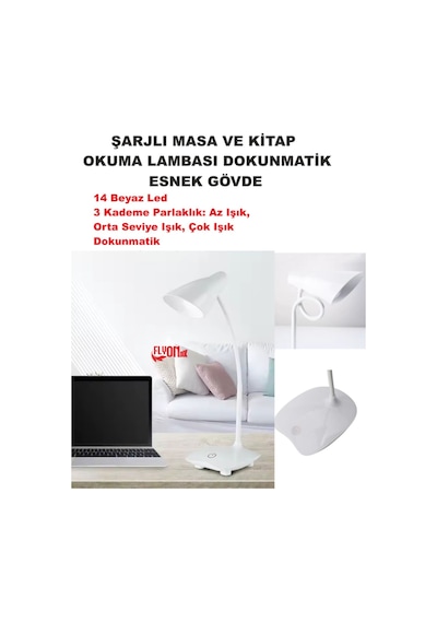 Şarj Edilebilir Dokunmatik Masa Lambası Kitap Okuma Işığı Led Çalışma Okuma 3 Modlu Kademe Işık Beyaz - Beyaz