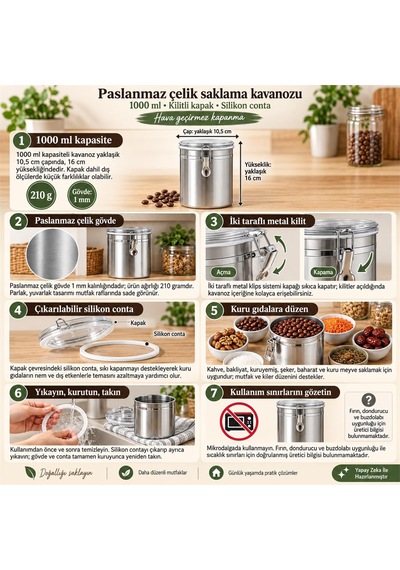 Çelik Hava Geçirmez Kelepçeli Kahve Çay Saklama Kabı Depolama Kavanozu Mt118 Diğer