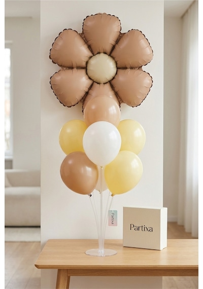 Papatya Mat Karamel Retro Balon Stand Seti Şeffaf 7 Li Stand + Papatya Folyo Balon + 7 Lateks Balon