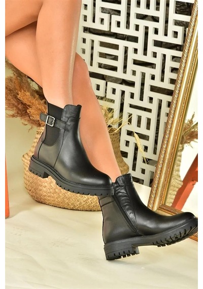 Fox Shoes Siyah Hakiki Deri Günlük Kadın Bot N555257203 Siyah