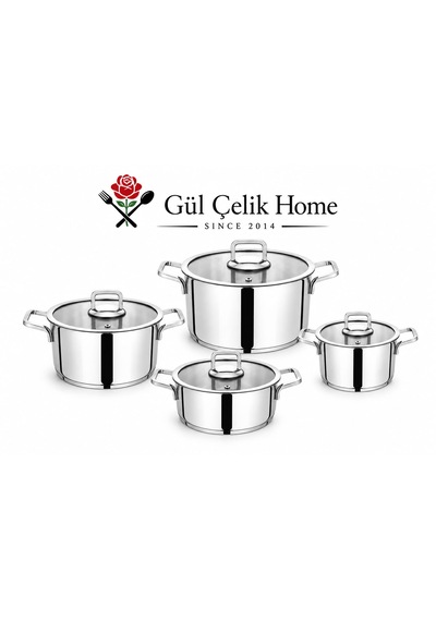 8 Parça Tencere Seti Paslanmaz Çelik 18/20/22 Ve 22 Cm Basık Gri