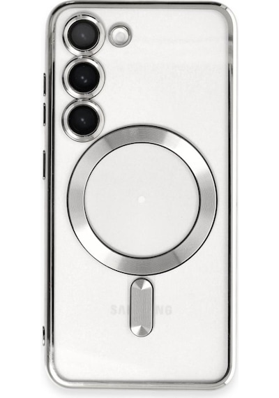 Samsung Galaxy S25 İçin Magsafe İle Uyumlu Kılıf Kamera Lensli Korumalı Şeffaf Silikon Kapak Gümüş