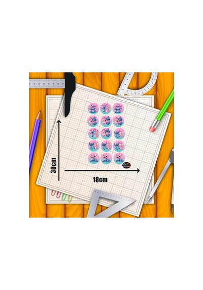 Stitch & Angel Tatlı Uyum Sticker Seti 15 Adet Pembe Mavi Yuvarlak Laptop Ve Defter Çıkartması
