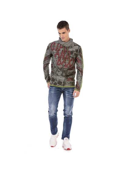 Cipo & Baxx CL468 Şal Yaka Desenli Sweatshirt Antrasit