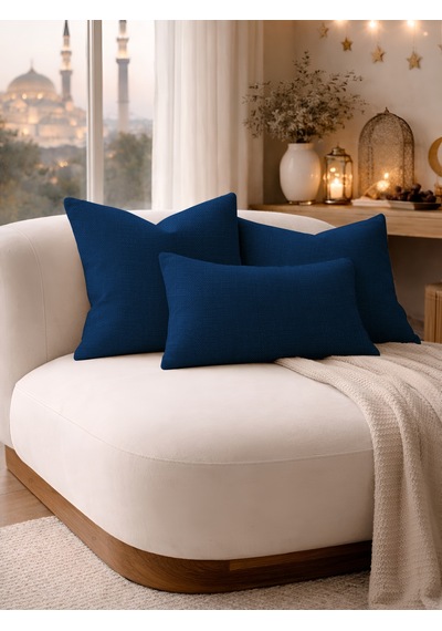 Br Perle Lacivert Keten Dokulu Dekoratif Kırlent Kılıfı Modern Salon Koltuk Yastığı