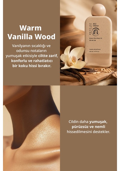 Midha Brown Rice Esmer Pirinç Özlü Besleyici ve Nemlendirici Vücut Yağı 200 ML