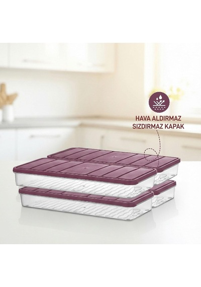 4 Adet 1 Lt. Nora Organizer Buzdolabı Buzluk Düzenleyici Saklama Kabı-mürdüm Diğer