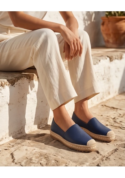 Futsishoes Lucıa Lacivert Hakiki Deri Dikiş Detaylı Kadın Espadril