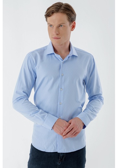 Morven Erkek A. Mavi Parma Armür Şamre Desenli Slim Fit Gömlek Açık Mavi