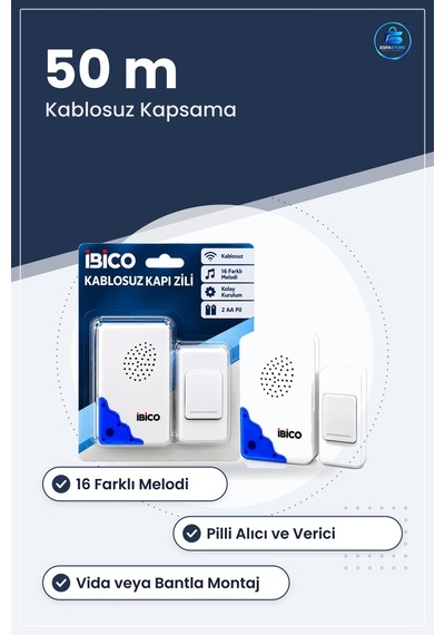 Kablosuz Kapı Zili 50 M Melodi Pilli Alıcı Verici Buton Ev Ofis A